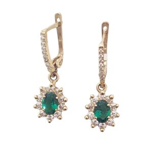 YELLOW GOLD EARRINGS - WITH A CENTERD GREEN STONE