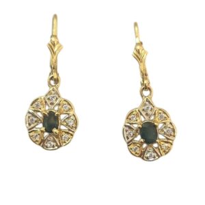 YELLOW GOLD DROP EARRINGS - DARK BLUE STONES