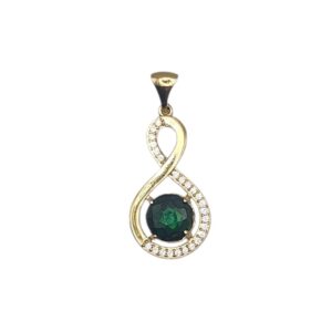YELLOW GOLD INFINTY PENDANT – WITH A GREEN STONE
