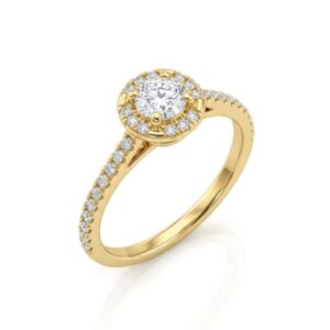 14K Gold Halo Solitaire Ring with 0.25ct F VS Center Diamond & 30 Natural Diamonds (0.42ct G VS)