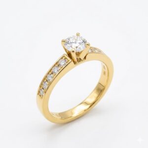 18K Gold Halo Solitaire Ring with 0.40ct G VS Center Diamond & 14 Natural Diamonds (0.24ct G VS)