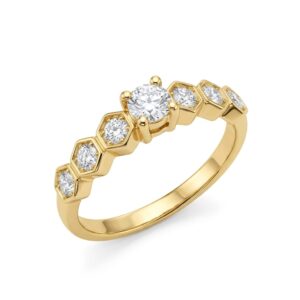 14K Gold Solitaire Ring with 0.18ct Natural Diamond & Six Accent Diamonds (0.18ct Total)