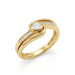 14K Gold Split‑Shank Ring with 0.15ct F VS Center Diamond & 10 Accent Diamonds (0.10ct)