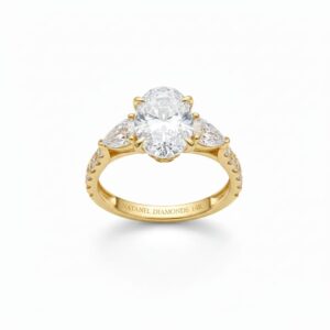 Oval CVD Diamond Ring with Pear & Round Accents