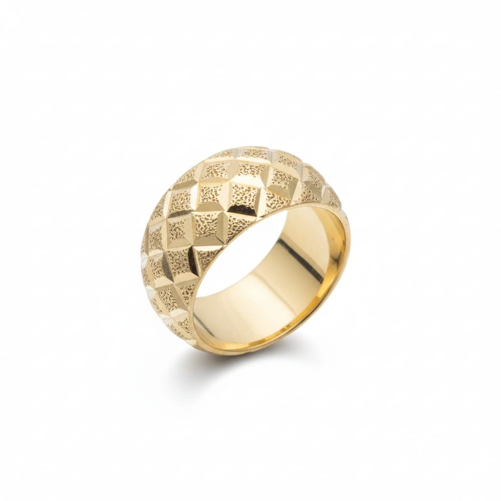 טבעת זהב 14K בעיצוב גאומטרי מחוספס‑מבריק – תמונה 2
