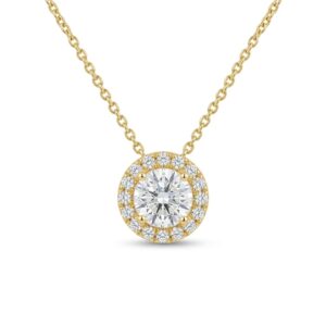 14K Gold Halo Diamond Pendant – 0.55ct Center + 0.20ct Halo