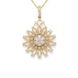14K Gold Sunburst Pendant – 55 CVD Diamonds, 1.00ct G VS