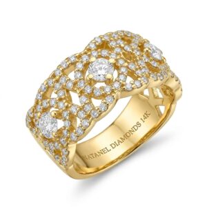 14K Gold Diamond Lattice Ring with Triple Center Diamonds (1.00ct G/SI)