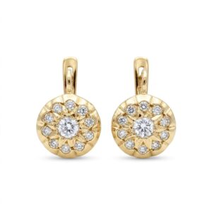 עגילי פרח זהב 14K משובצים 22 יהלומים (0.90ct)