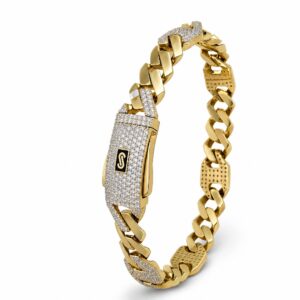 Браслет Monaco из золота 14K с чередованием гладких звеньев и звеньев с CZ