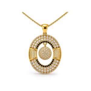 14K Gold Oval Double‑Halo Pendant with CZ Stone