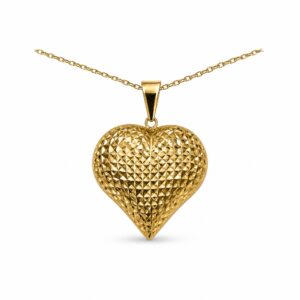 14K Gold Faceted Heart Pendant – Classic Textured Design