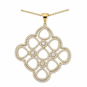 14K Gold Floral Lattice Pendant with CZ Stones